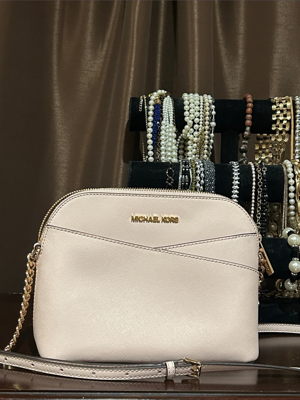 Michael Kors Blush Saffiano Crossbody Bag with Gold Hardware